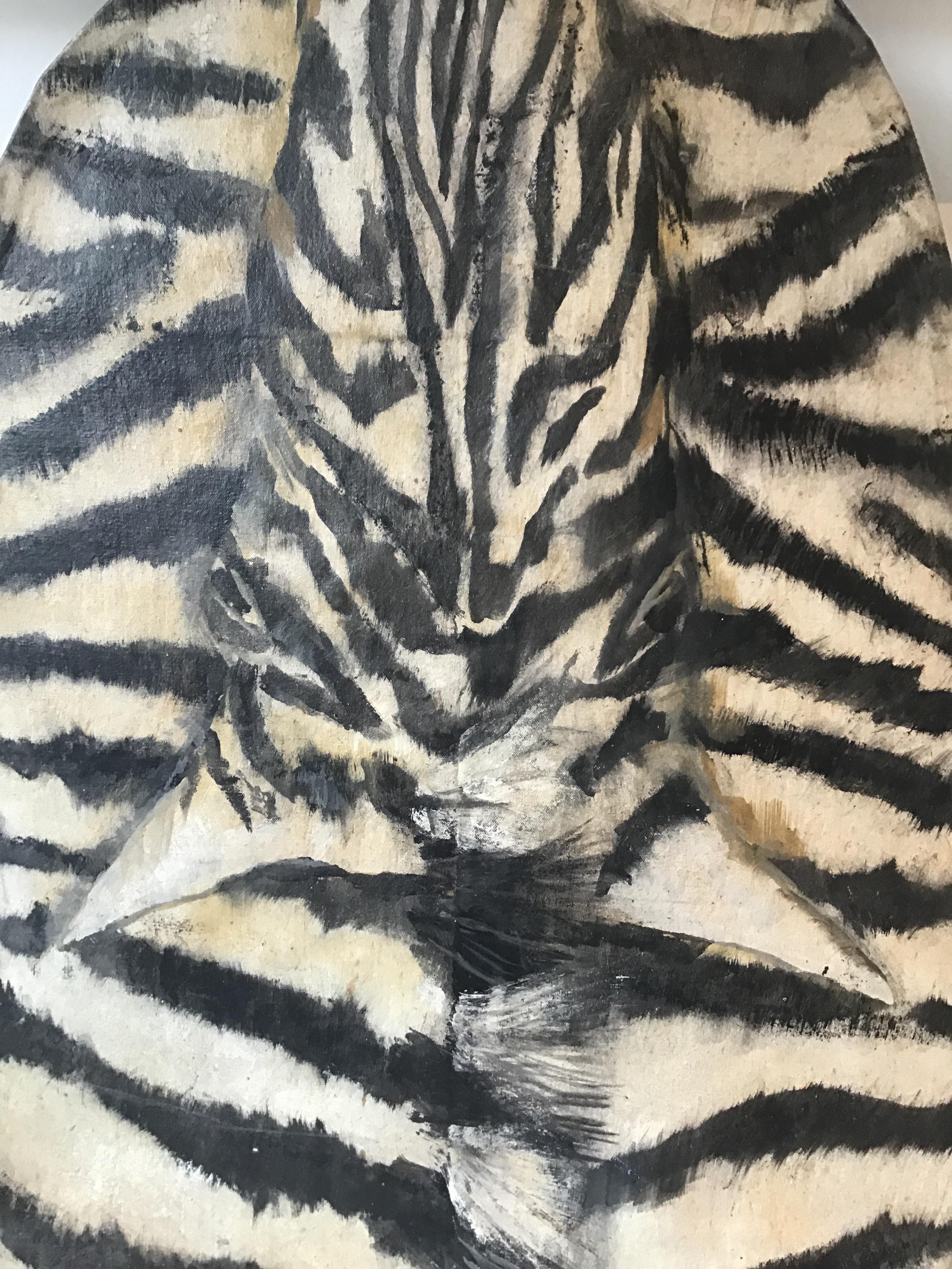 Hand Painted Zebra Rug In Good Condition For Sale In Tarrytown, NY