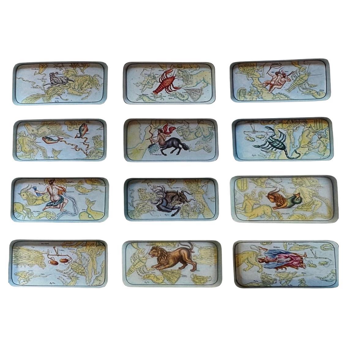Bandejas de hierro con signos del zodiaco pintadas a mano - Set de 12