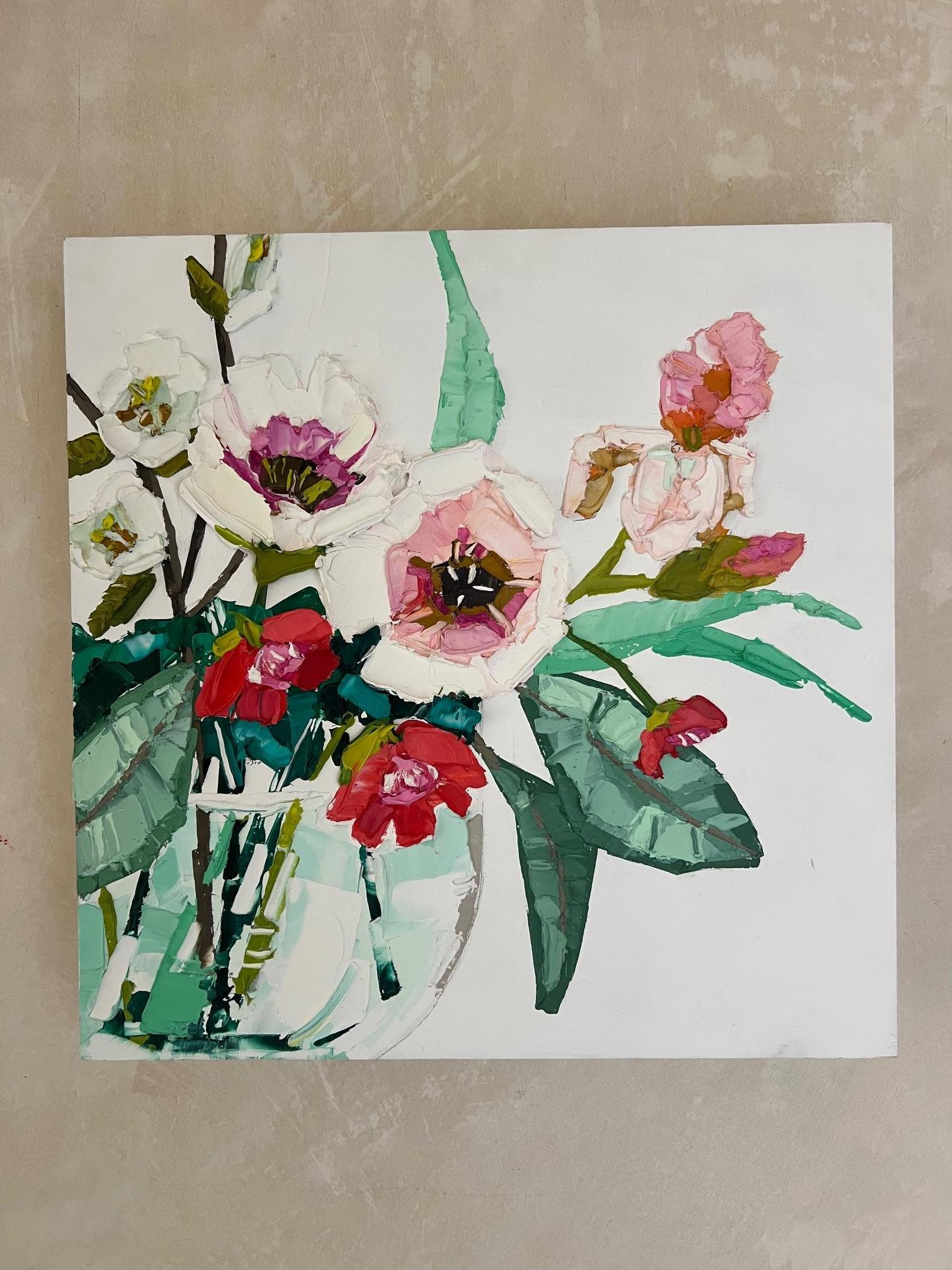 Modern Hand Palette Painted Botanic Still Life by Nicolette Valikoski For Sale