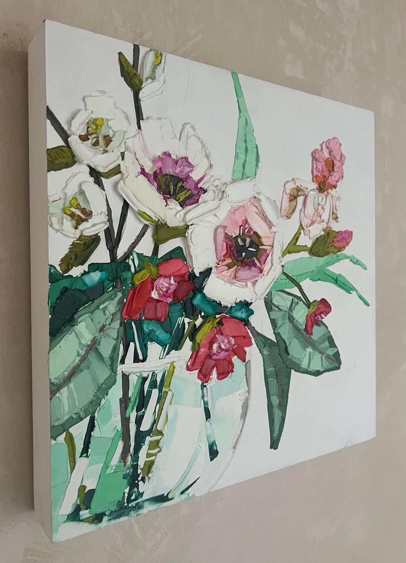 Hand-Painted Hand Palette Painted Botanic Still Life by Nicolette Valikoski For Sale