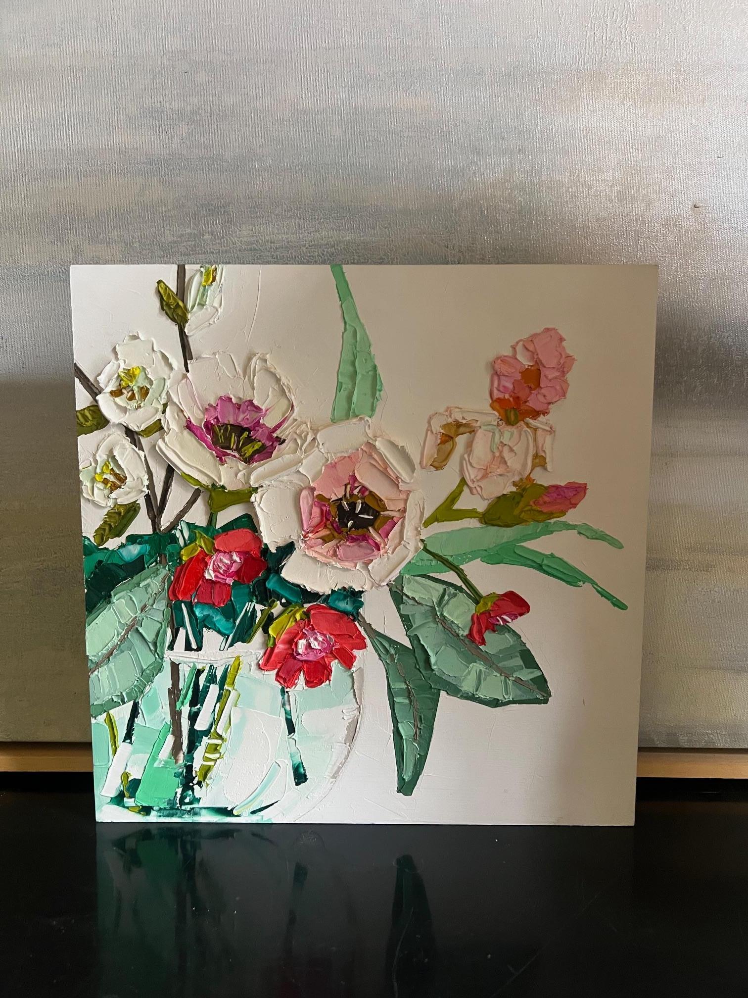 Hand Palette Painted Botanic Still Life by Nicolette Valikoski For Sale 2