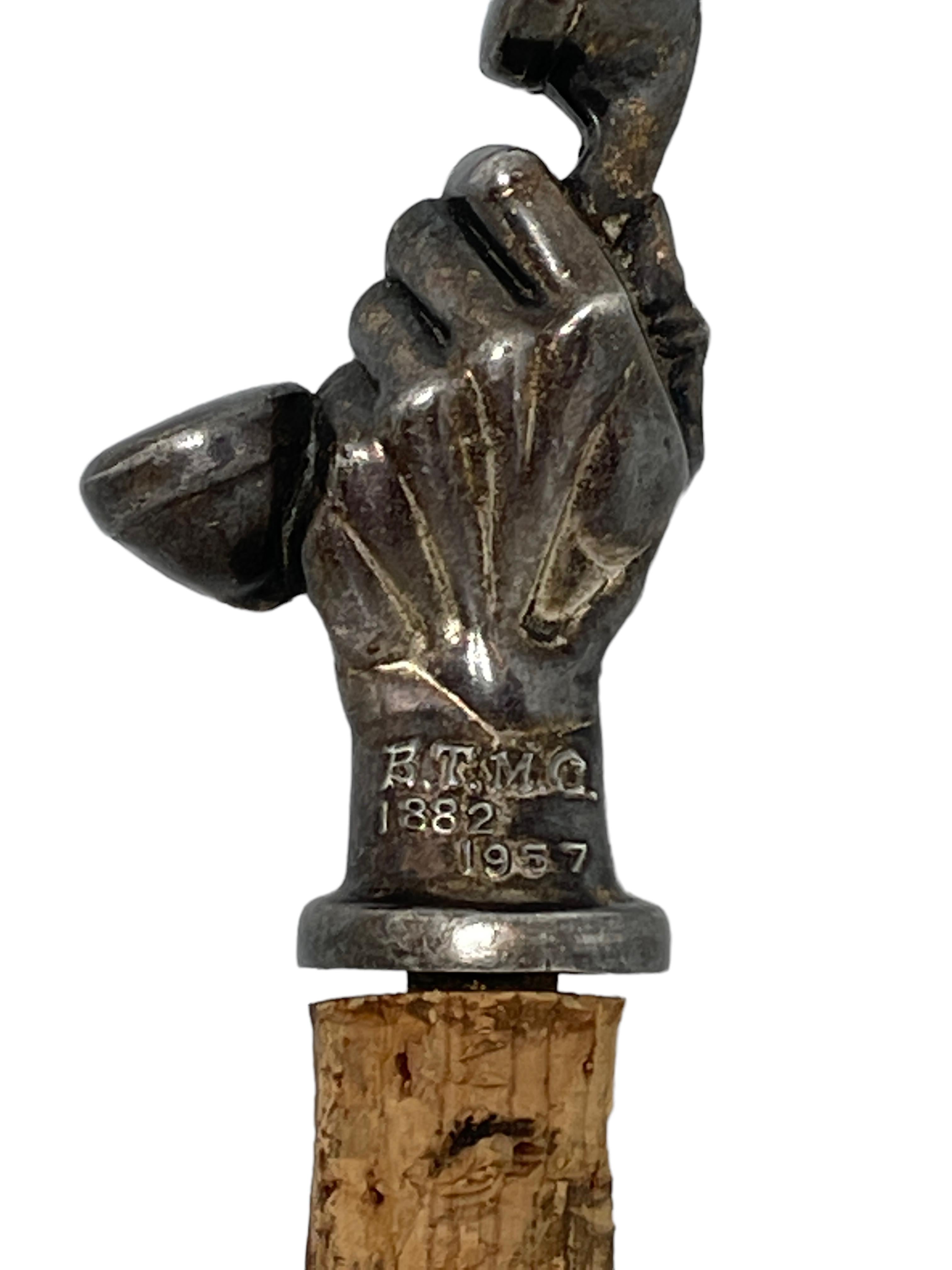 Art Nouveau Hand & Phone Metal Bottle Stopper Topper Barware, Belgium, 1950s For Sale