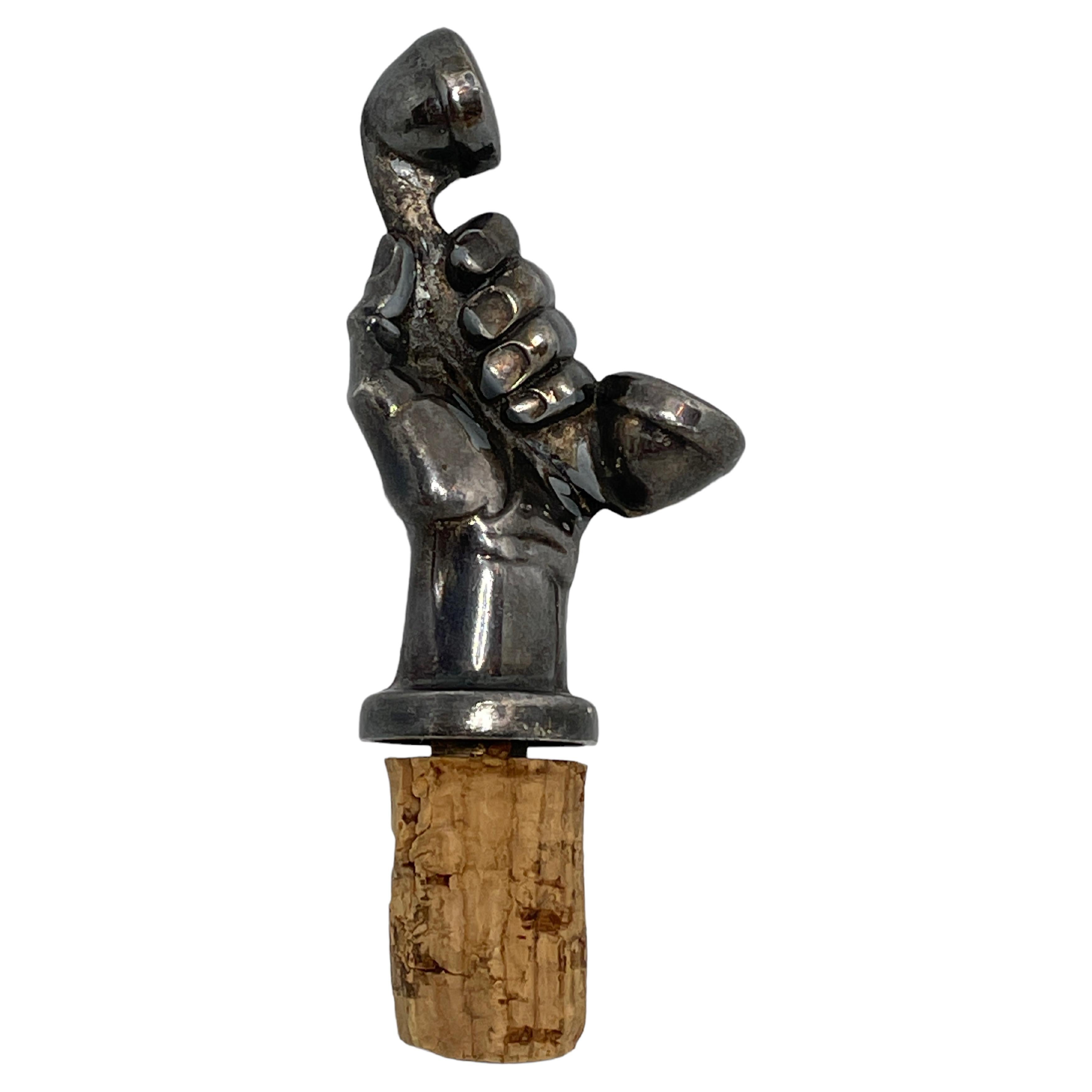 Hand & Phone Metal Bottle Stopper Topper Barware, Belgium, 1950s For Sale