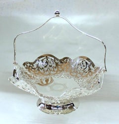 Hand Pierced and Engraved Sheffield Silver Plated Cake or Fruit Basket