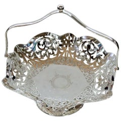 Hand Pierced and Engraved Sheffield Silver Plated Cake or Fruit Basket