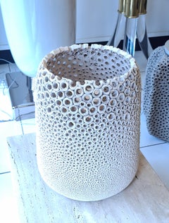 Hand-pierced ceramic table lamp byGille Caffier, limited edition