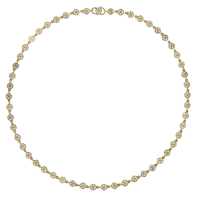 Hand Pierced Sequins Chain Necklace 18 Karat Yellow Gold For Sale