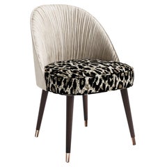 Hand-Pleated Leopard Velvet Dining Chair