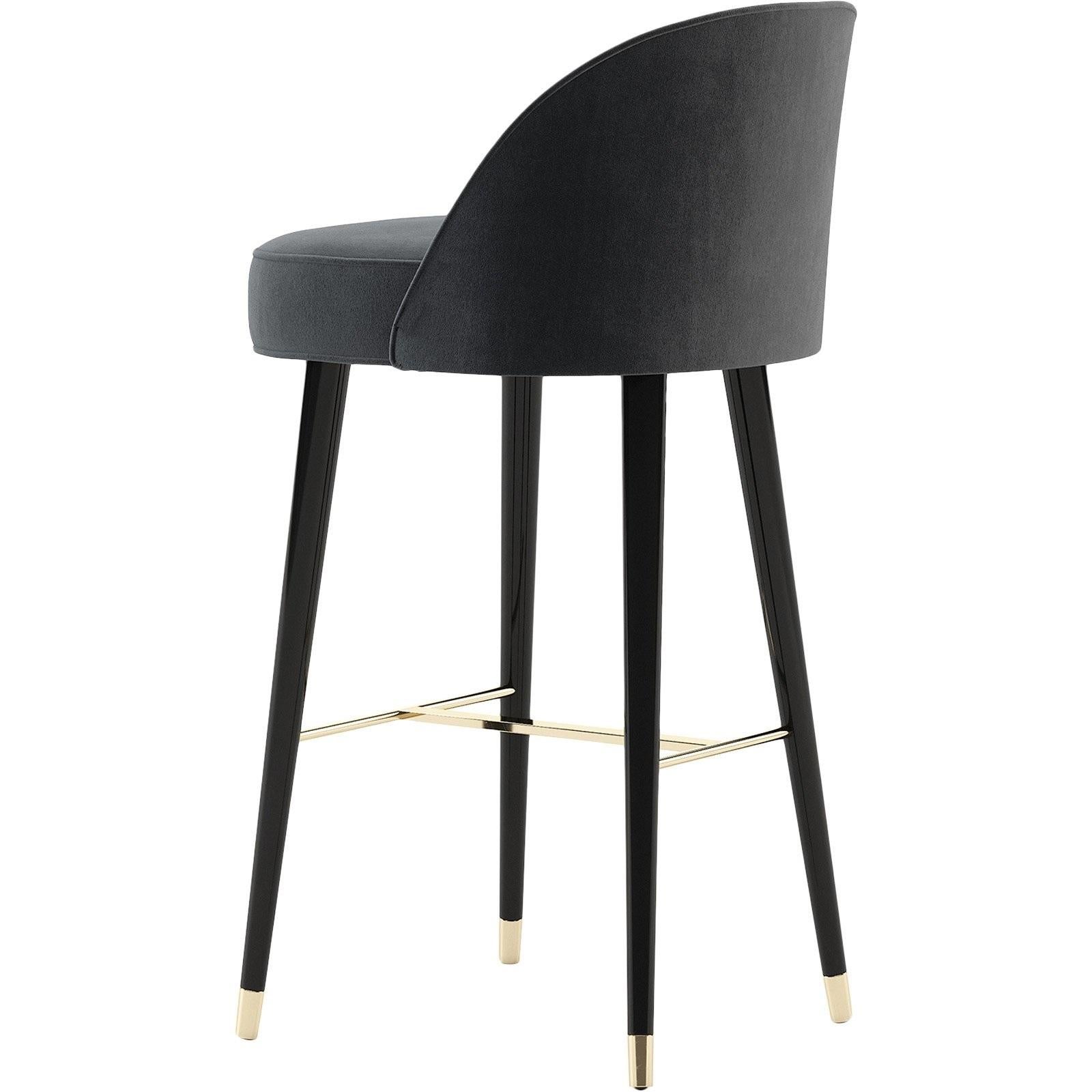 Hand Pleated Velvet Counter or Bar Stool with Wood Legs For Sale 4