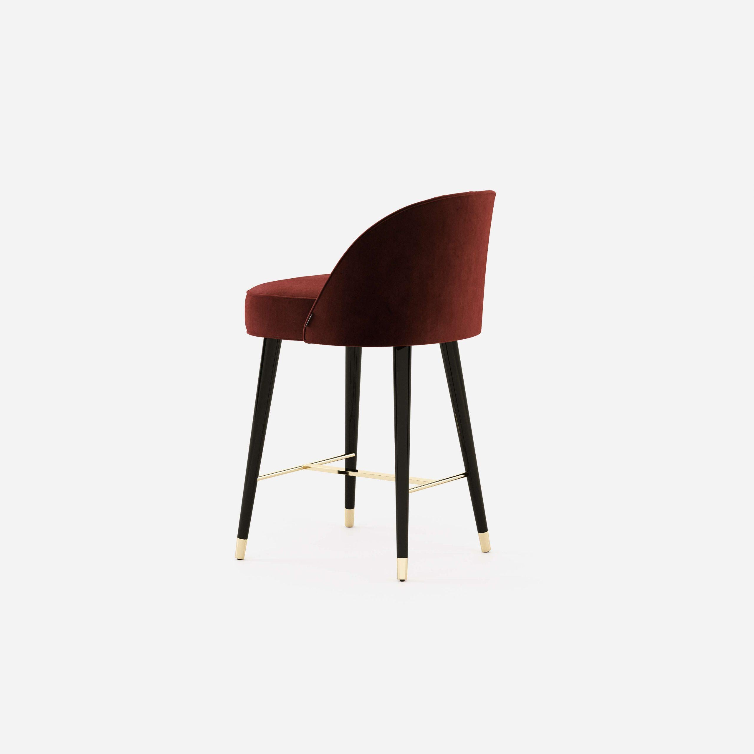 Modern Hand Pleated Velvet Counter or Bar Stool with Wood Legs For Sale