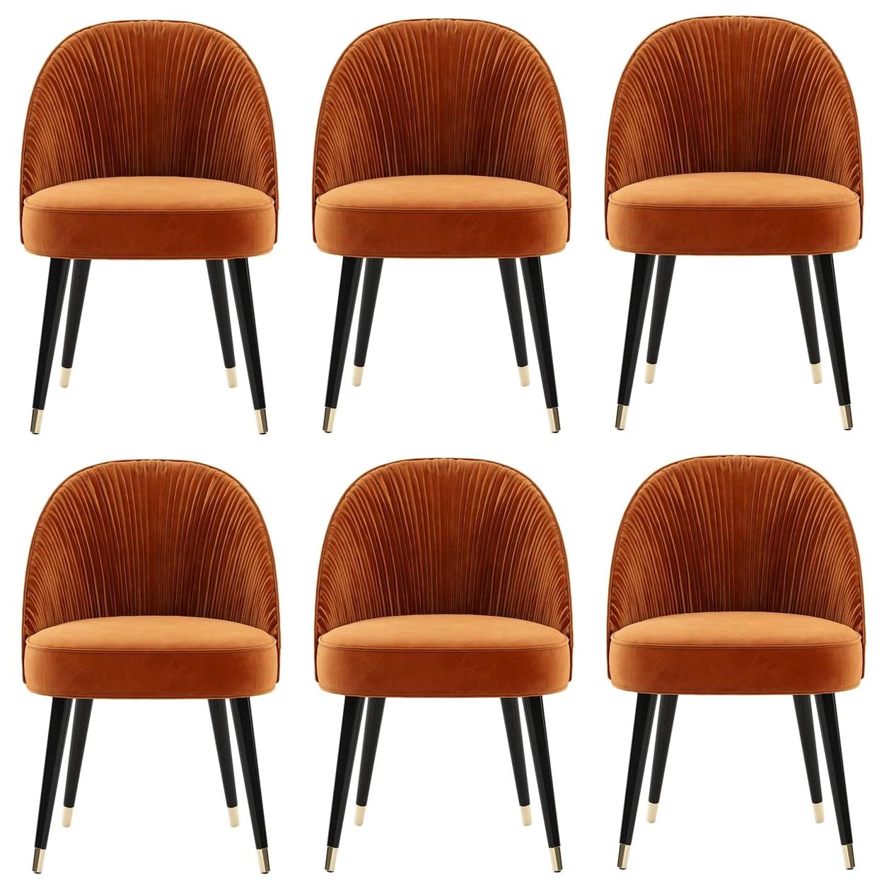 Six Hand-Pleated Velvet Dining Chair By Mondo Design Studio im Angebot