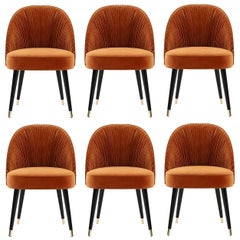 Hand Pleated Velvet Dining Chairs, Set of 6