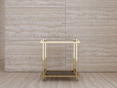 Bar Cart in Hand Polished Brass and Nubuck Leather