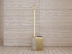 Hand Polished Brass, Travertine Coat Stand and Umbrella Holder Set