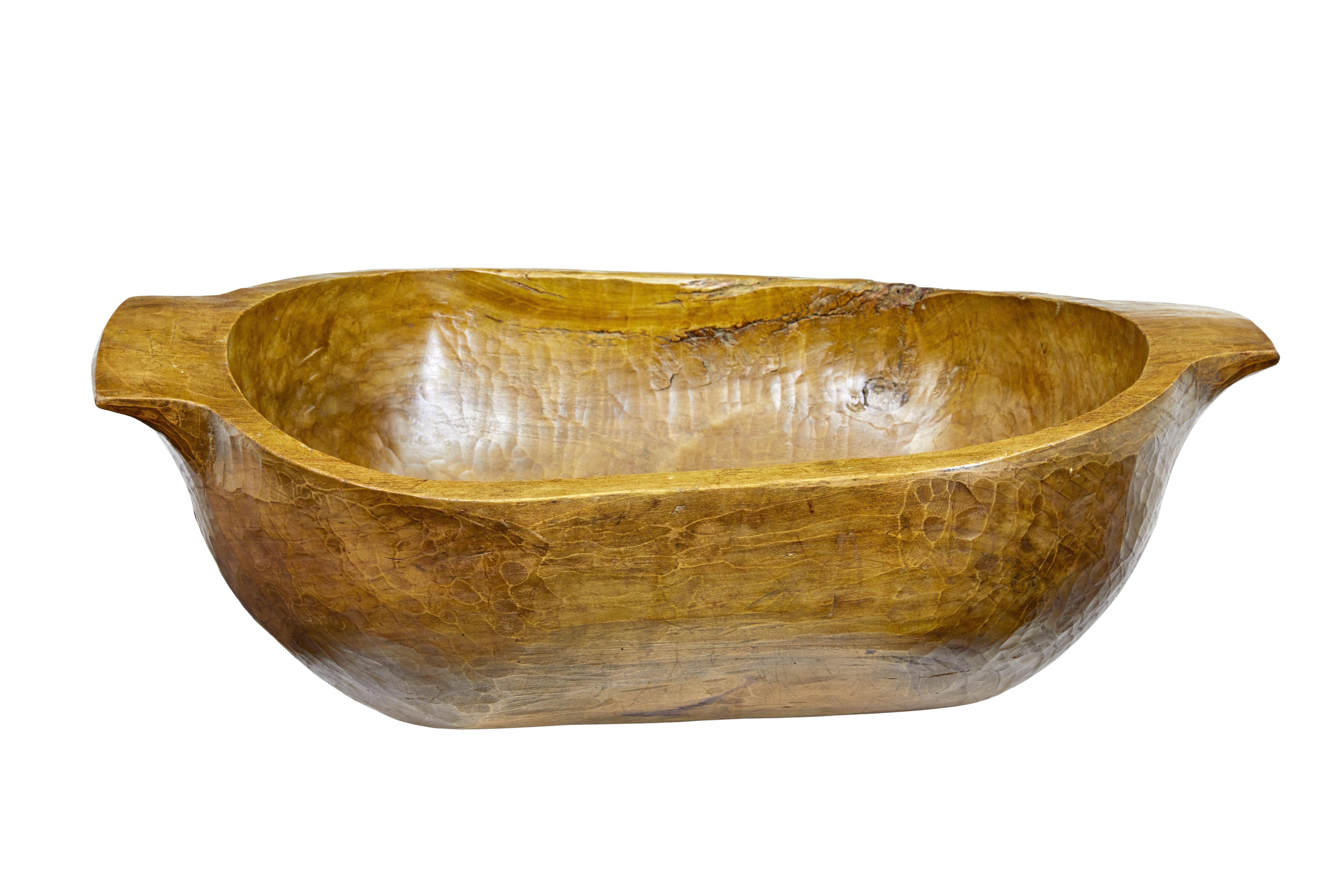 Hand-Carved Hand Polished Large Early 20th Century Carved Bowl For Sale