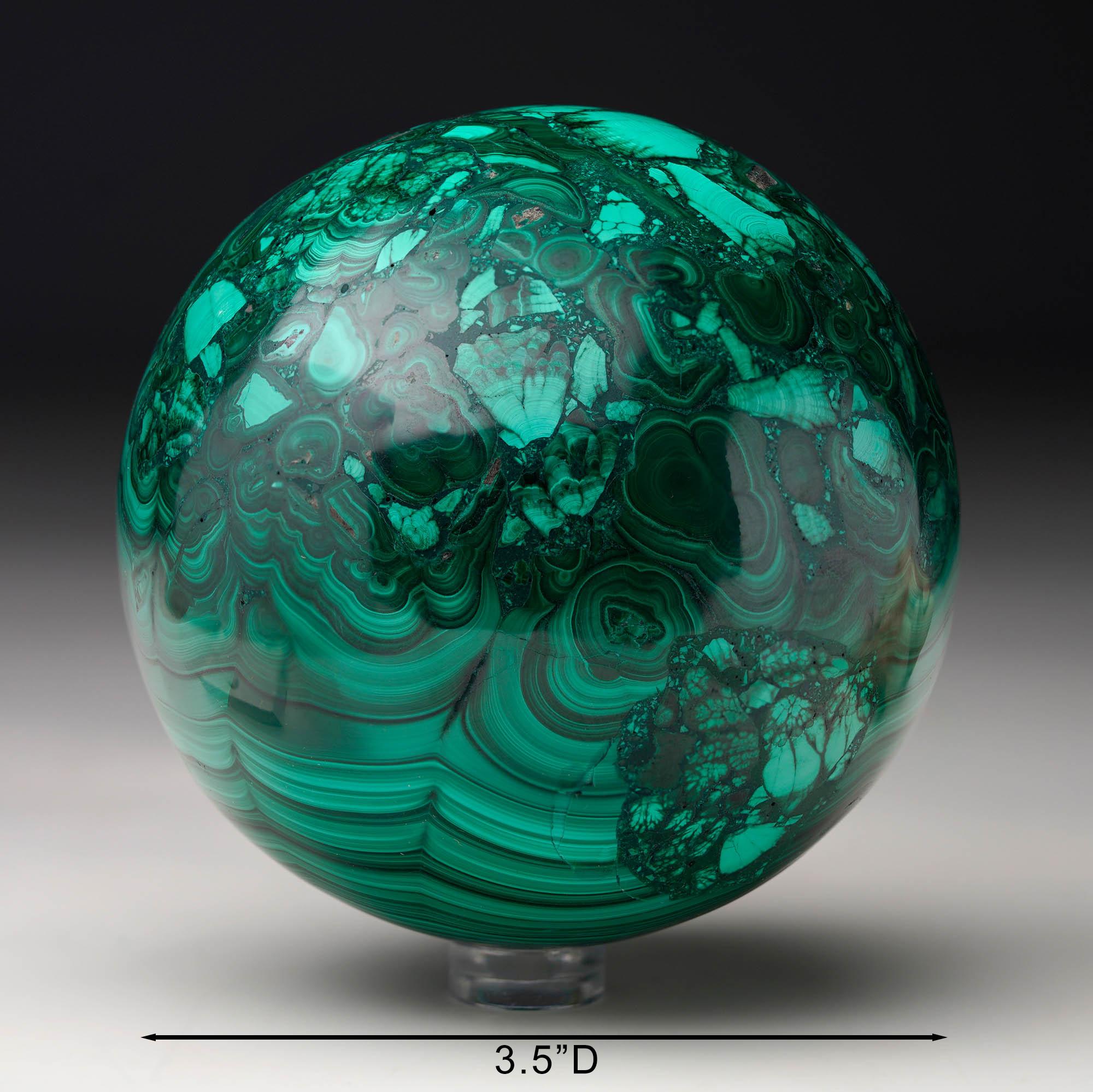 Sphère de malachite solide de 3,5