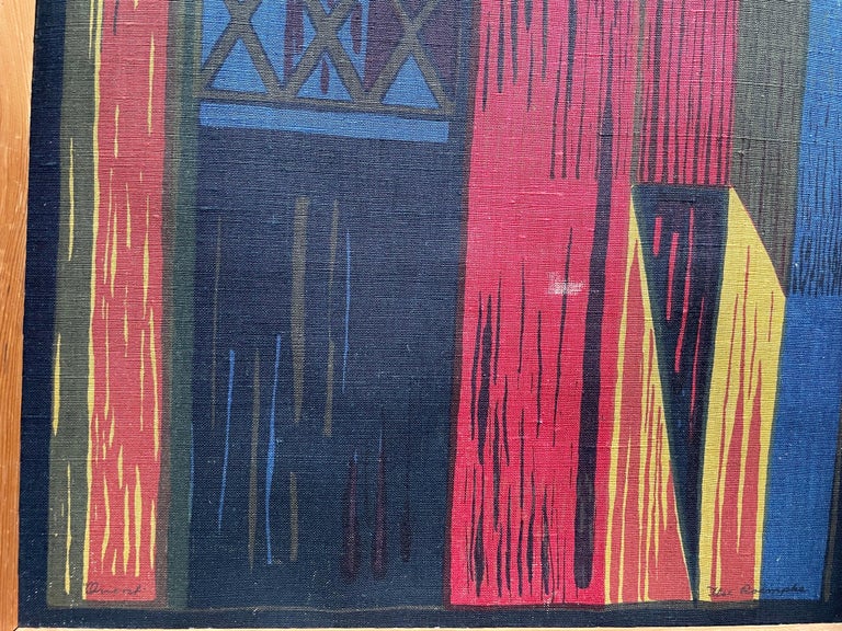 Hand Printed Swedish MidCentury Textile Art by Ilse Roempke, 1950´s