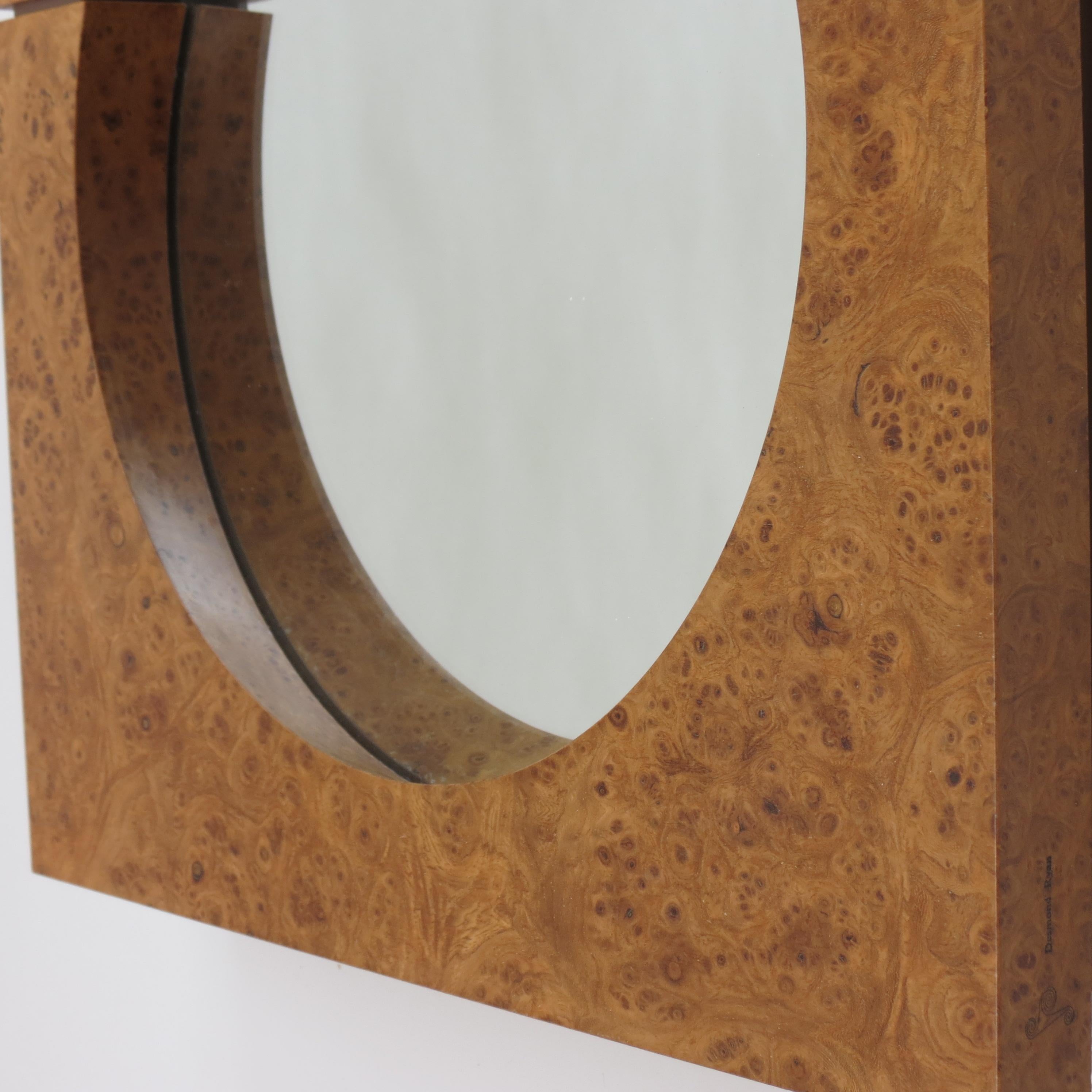 Hand Produced Bespoke Burr Elm Wall Mirror Desmond Ryan Mirror, 1990s 3