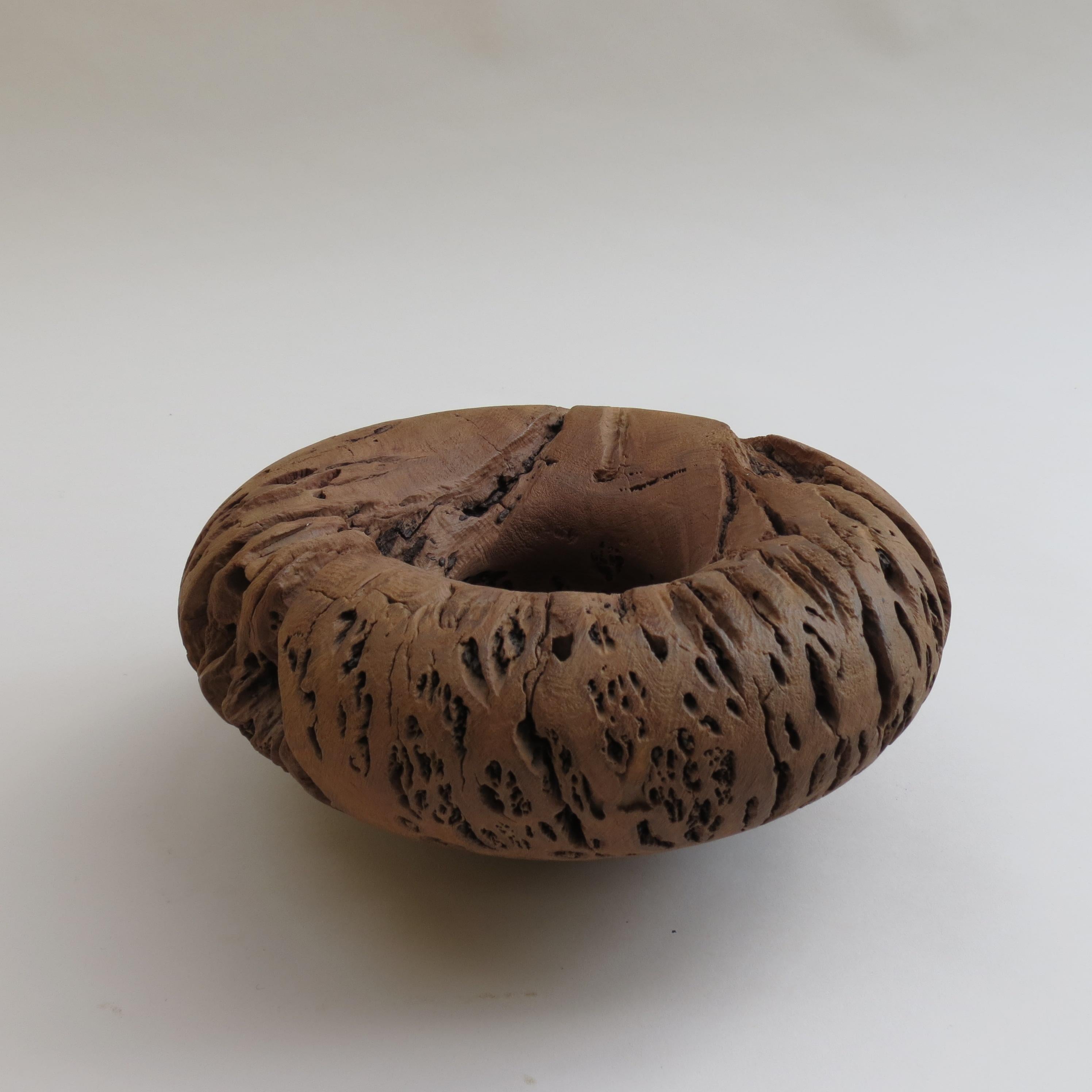 Vintage hand-turned wooden bowl made from Tasmanian burr oak, a heavy, a heavy wood. Wonderful shape and texture. The grain has been brushed to emphasize the character of the wood and left natural. Produced by Mike Scott 'Chai'. Stamped to the