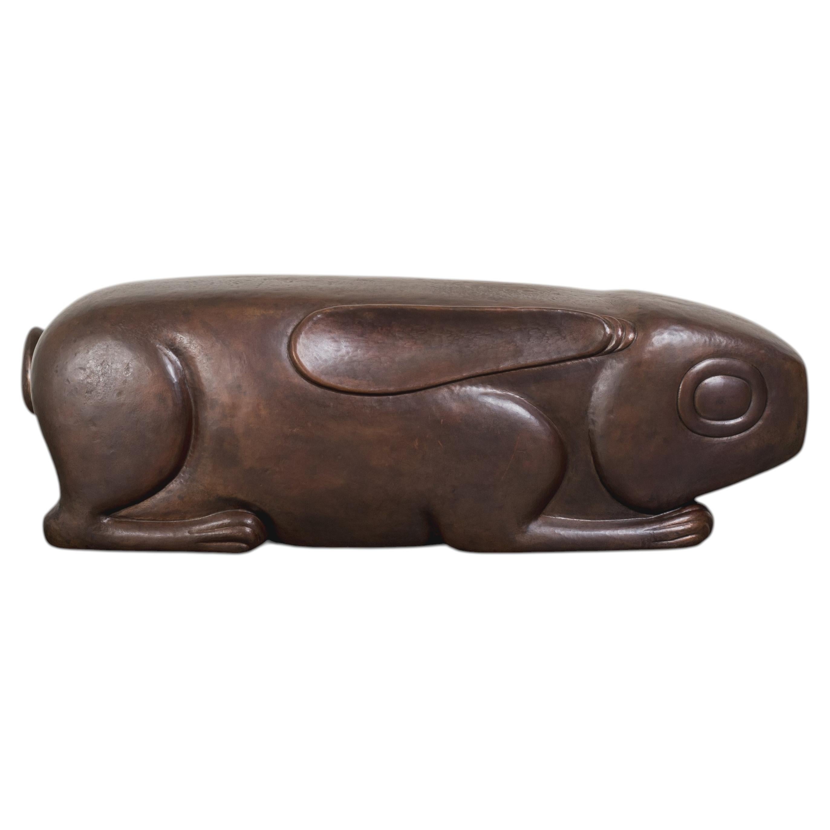 Hand Repoussé Antiqued Copper Rabbit Garden Seat by Robert Kuo