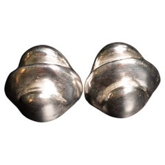 Hand Repoussé Silver Groove Design Clip On Earrings by Alice Kuo