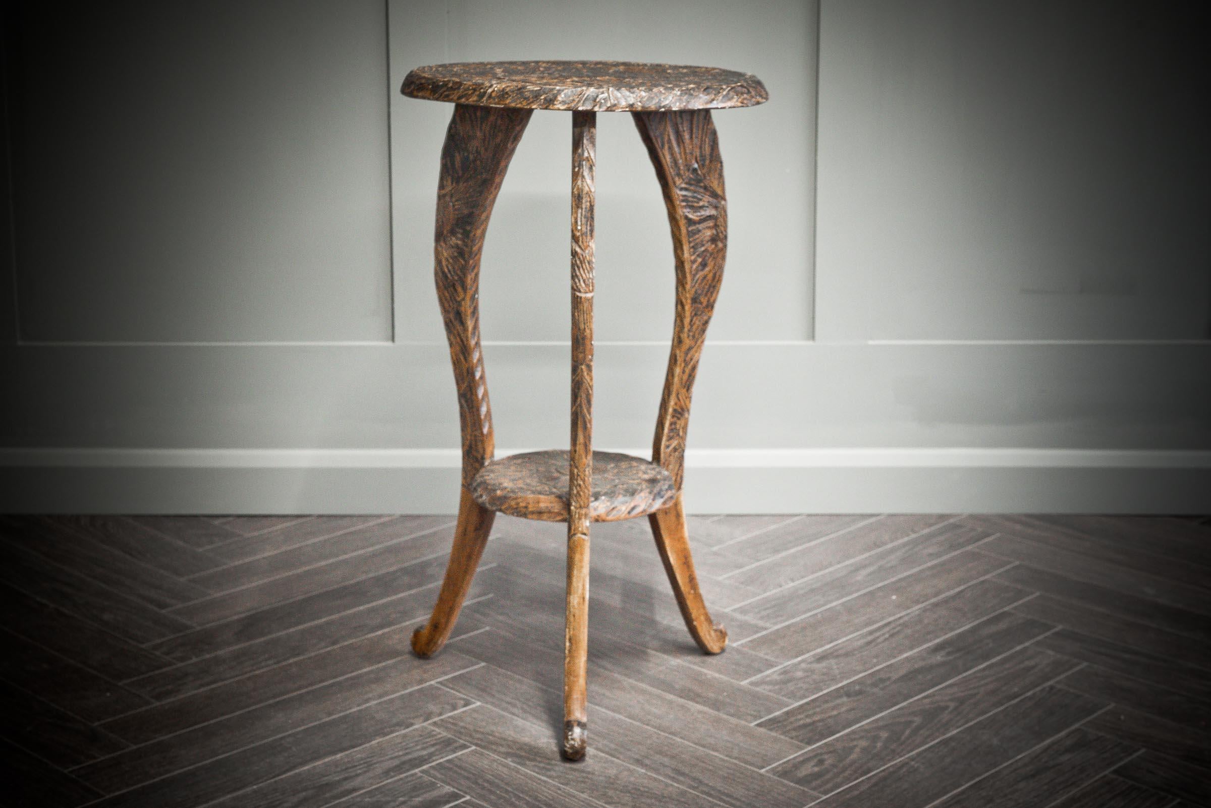 Japanese Hand Scraped and Hand Carved 1920s Liberty's London Side Table For Sale
