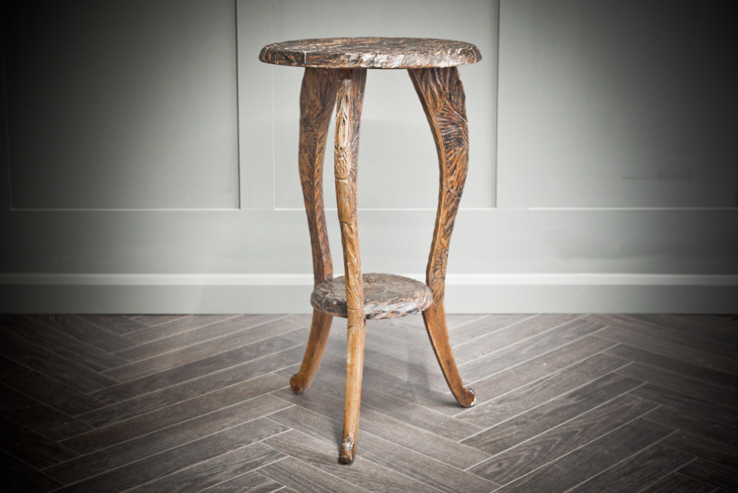 Hand-Carved Hand Scraped and Hand Carved 1920s Liberty's London Side Table For Sale