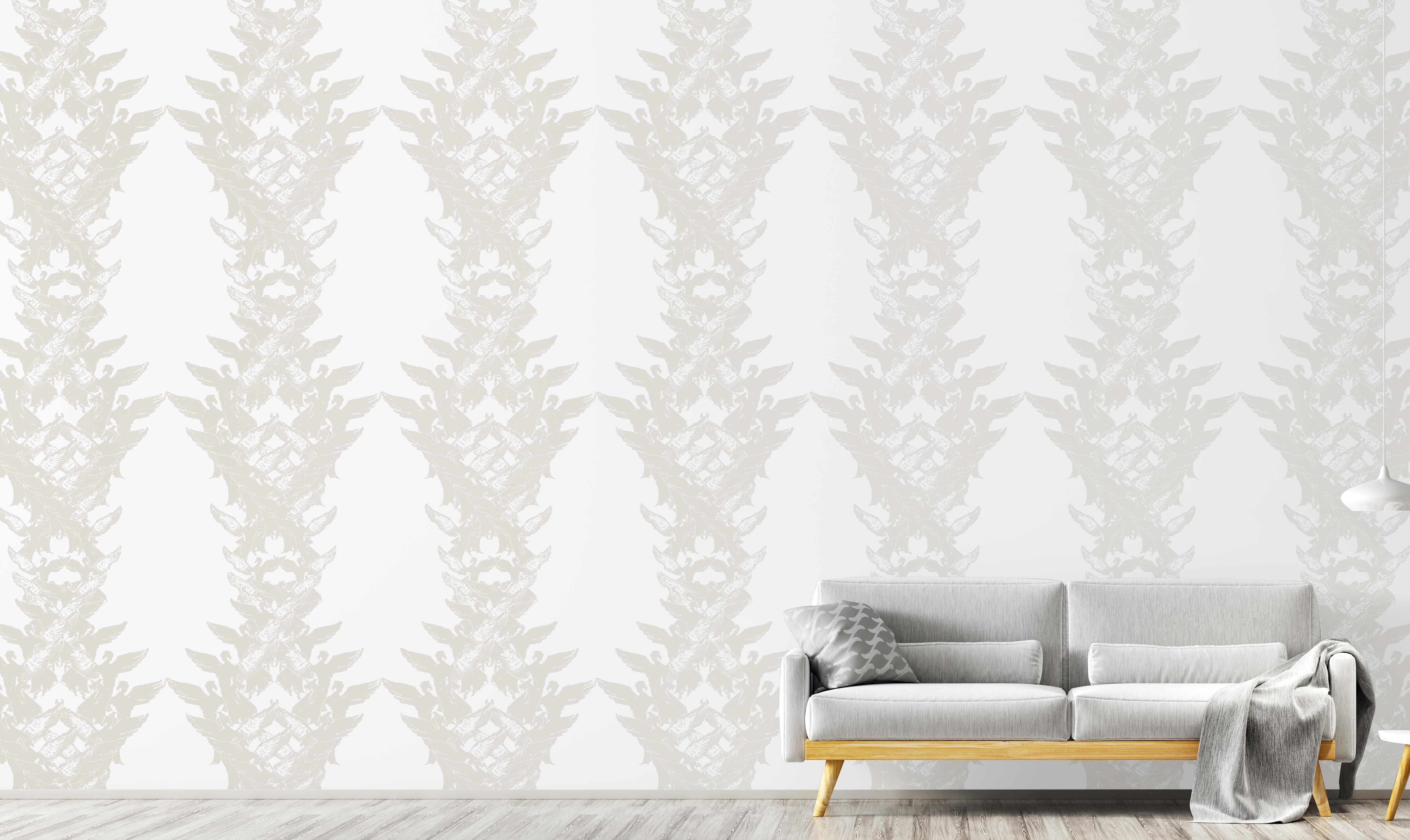 Modern Hand-Screened Aphrodite Wallpaper in Rain Colorway For Sale