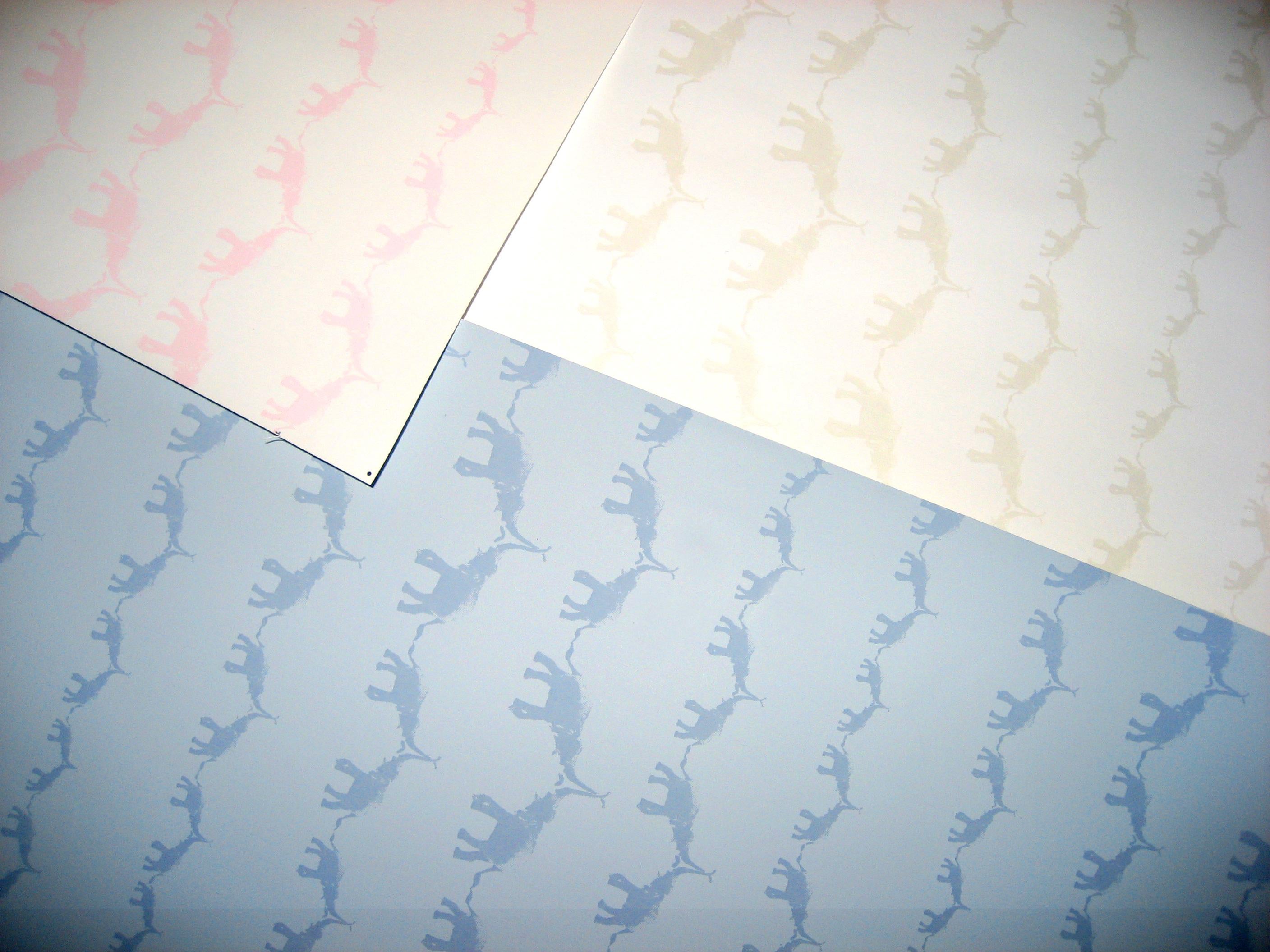 American Hand-Screened Baby Elephant Walk Wallpaper in Petite Nuage Colorway For Sale