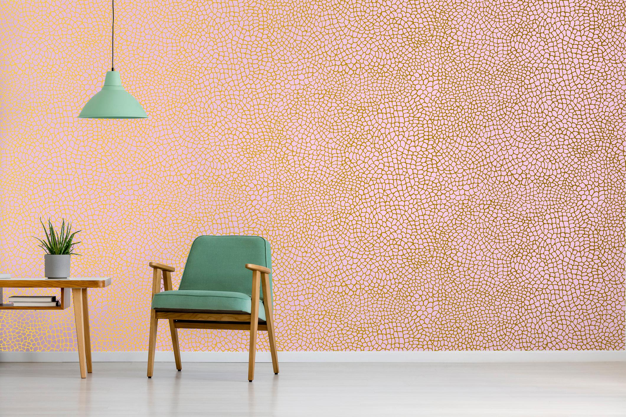 Modern Hand-Screened Peel Wallpaper in Blush Gold Colorway For Sale