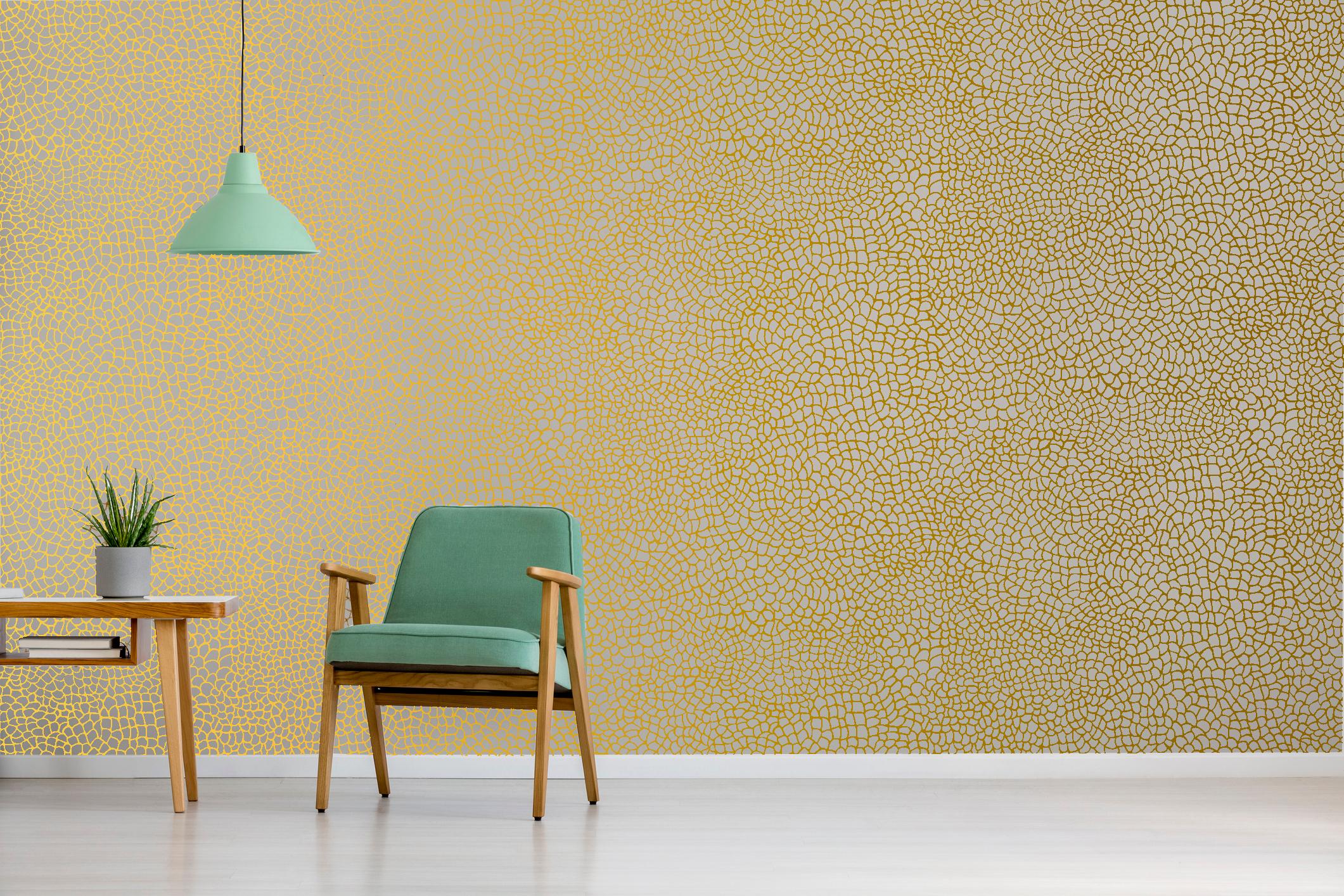 Modern Hand-Screened Peel Wallpaper in Rich Gold Colorway For Sale