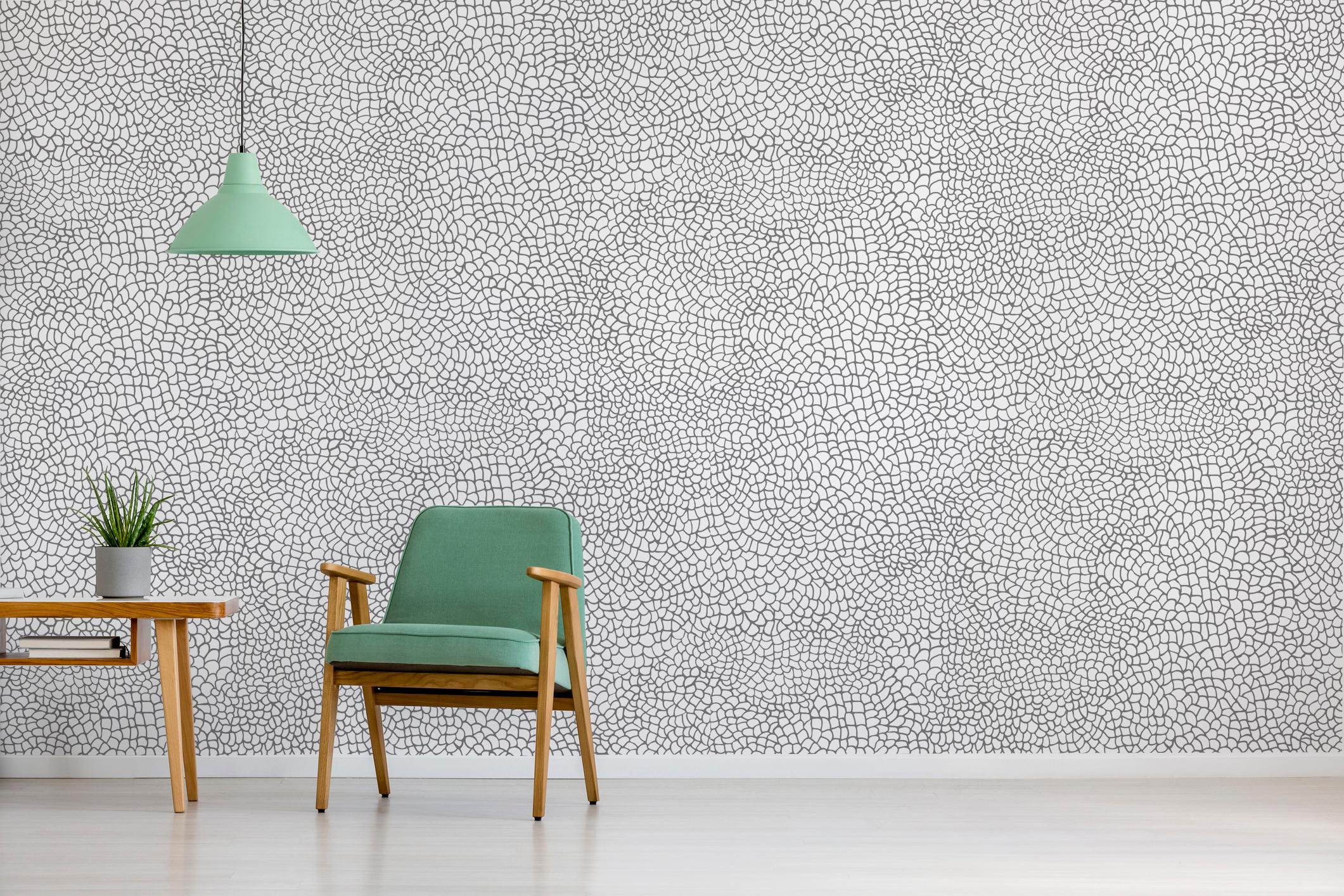 Modern Hand-Screened Peel Wallpaper in Silver Colorway For Sale