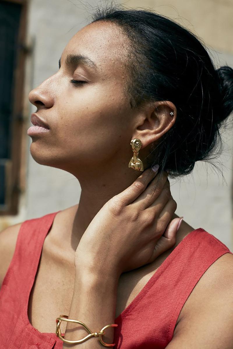 14k Gold HER bust Earrings by New York based brand L'Enchanteur. Hand sculpted Bust earrings inspired by Picasso's 
