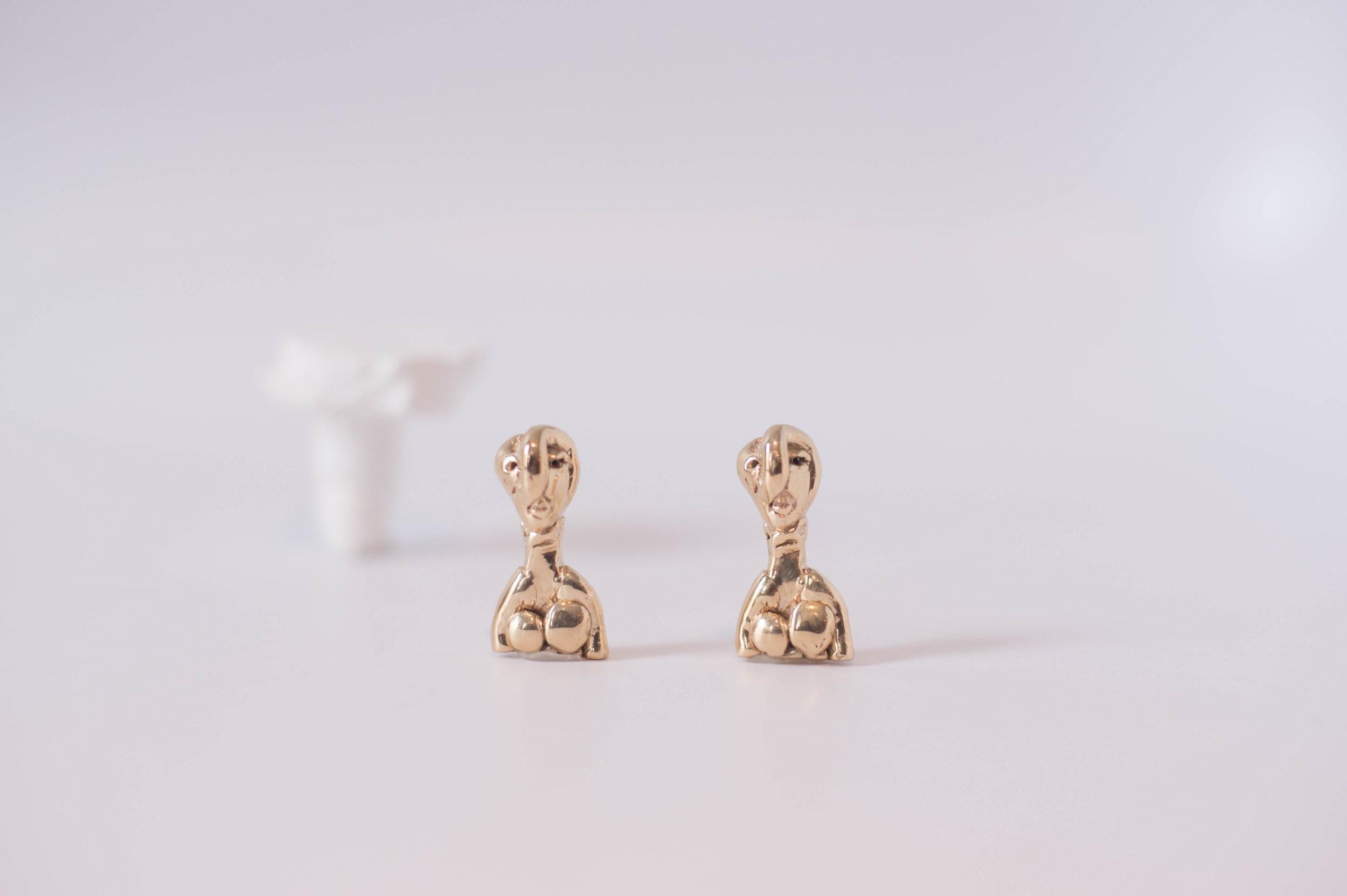 Contemporary Hand Sculpted 14 Karat Gold HER Bust Earrings by L'Enchanteur For Sale