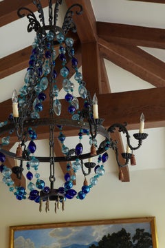 Chandelier Bronze sculpted with Hand-Blown Glass