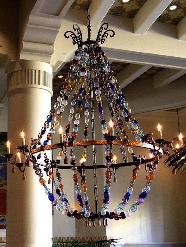 Chandelier Bronze sculpted with Hand-Blown Glass For Sale 2