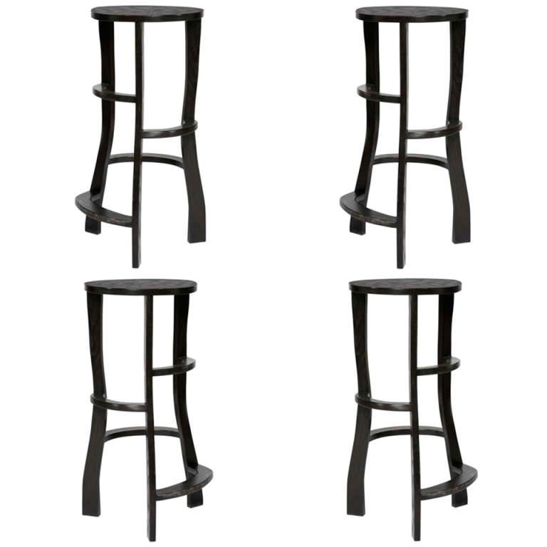 Stained Hand Sculpted Bar Stools by Jacques Jarrige For Sale