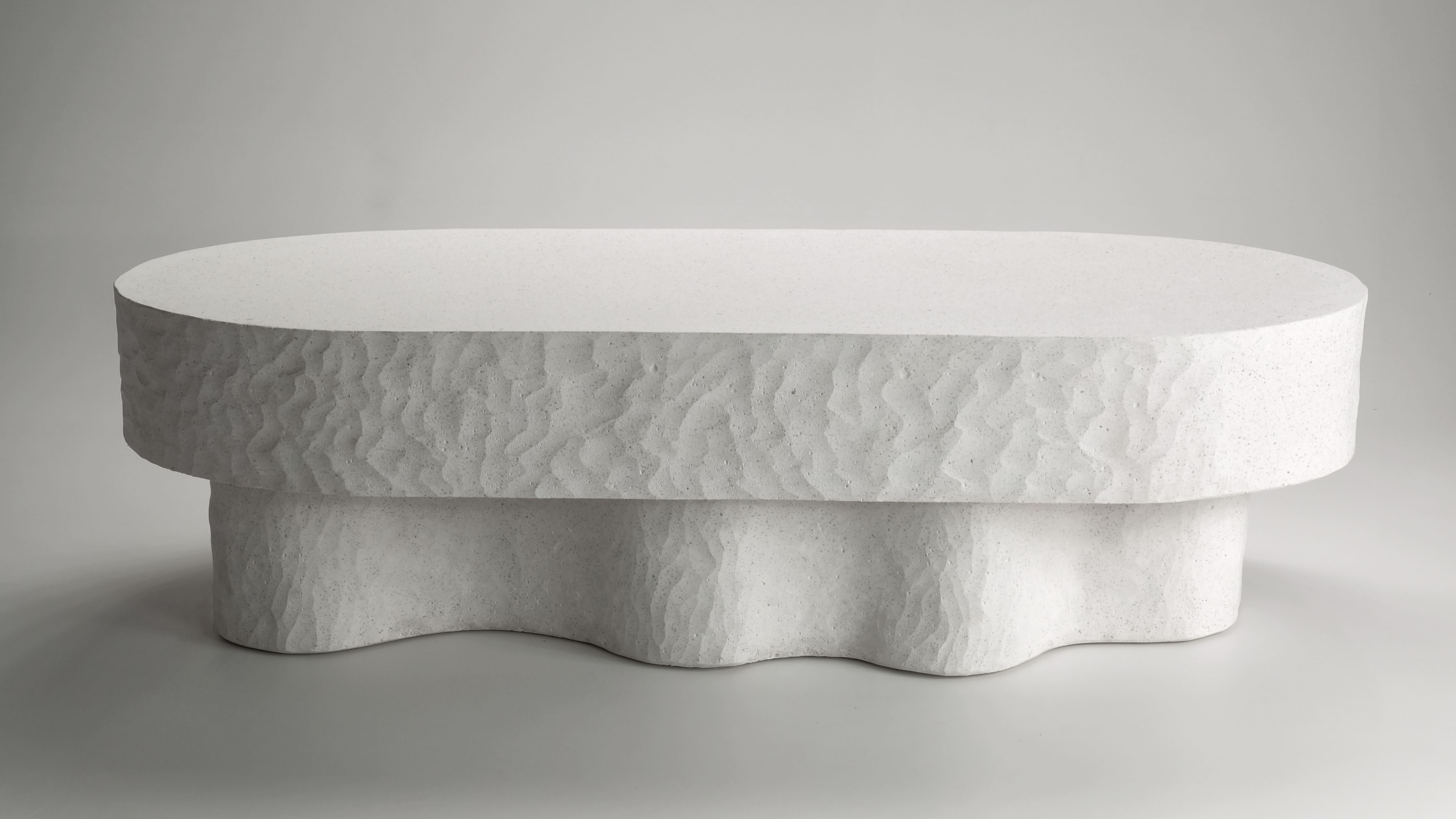 Hand-Carved Hand Sculpted Bench / Table 'MEDUSA' in white cast stone by Alentes Atelier For Sale
