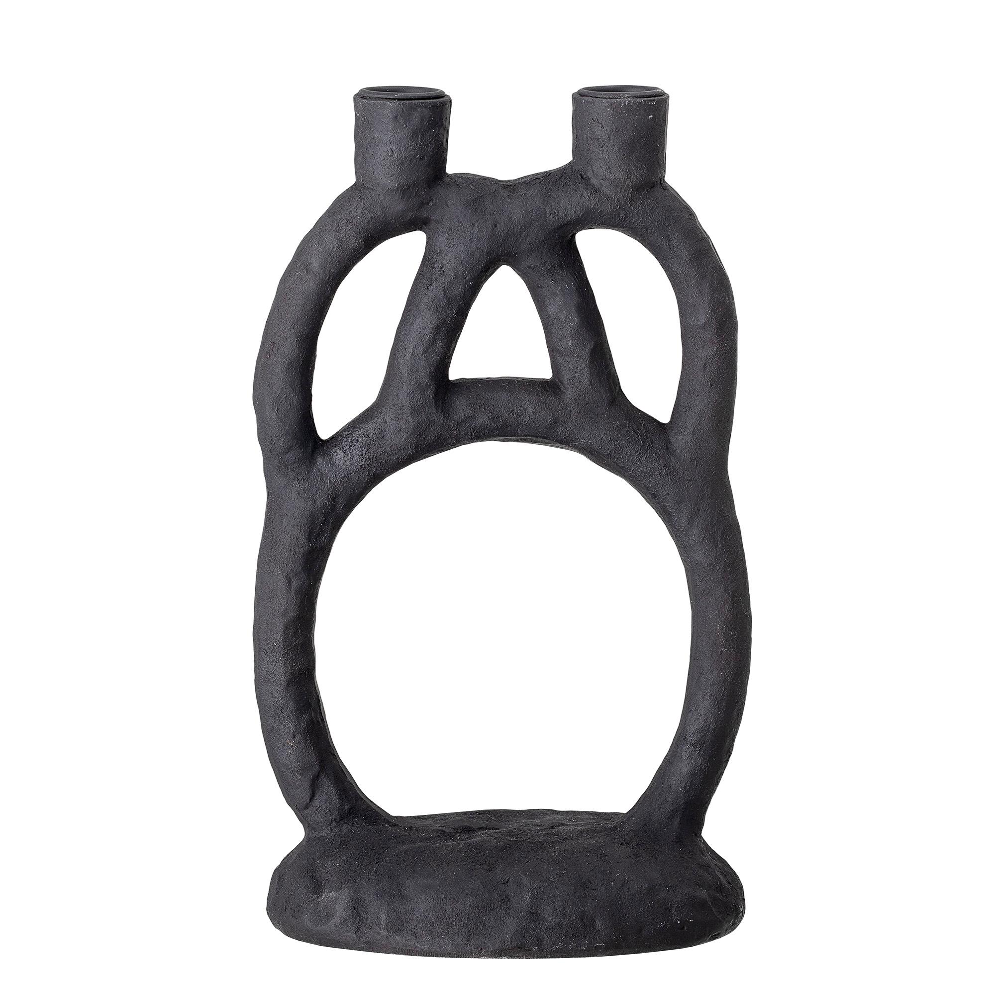 Hand-sculpted black poly resin Brutalist style double stick candleholder.