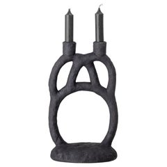 Hand-Sculpted Black Poly Resin Brutalist Style Double Stick Candleholder