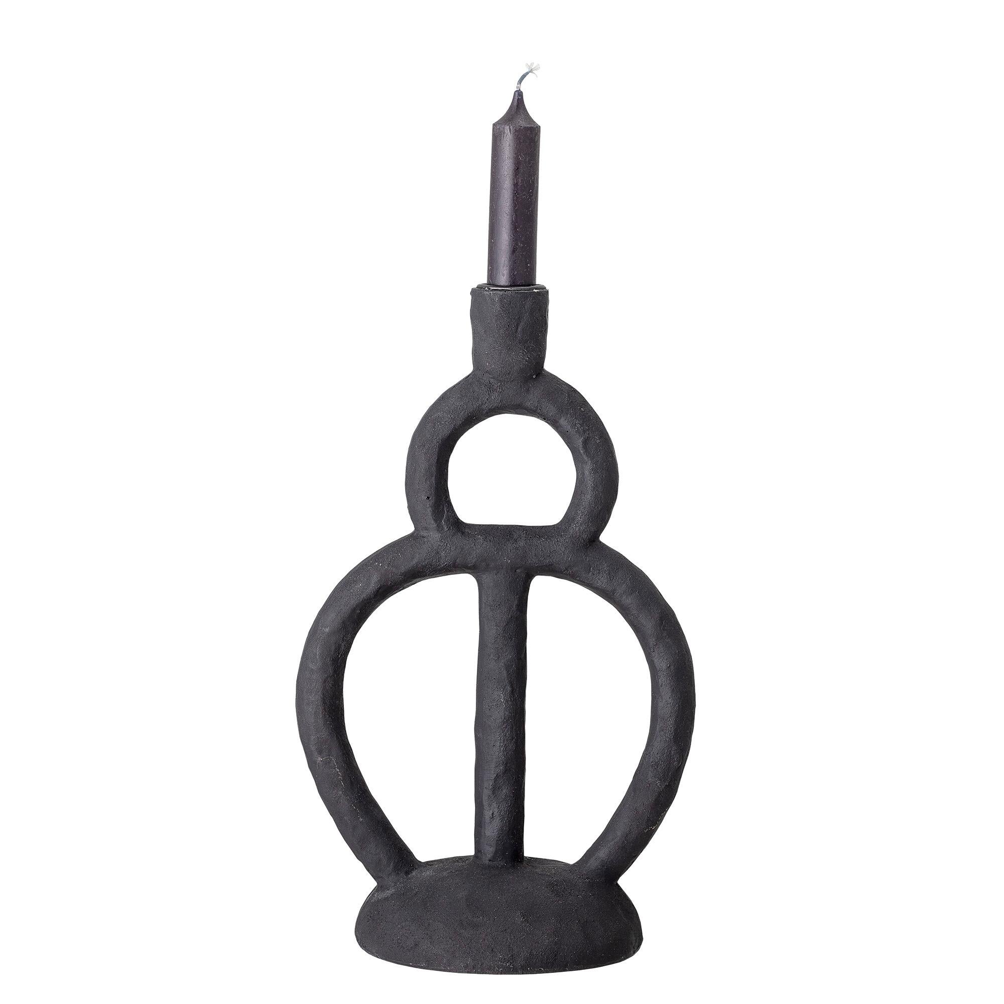 Hand-sculpted black poly resin Brutalist style single stick candleholder.