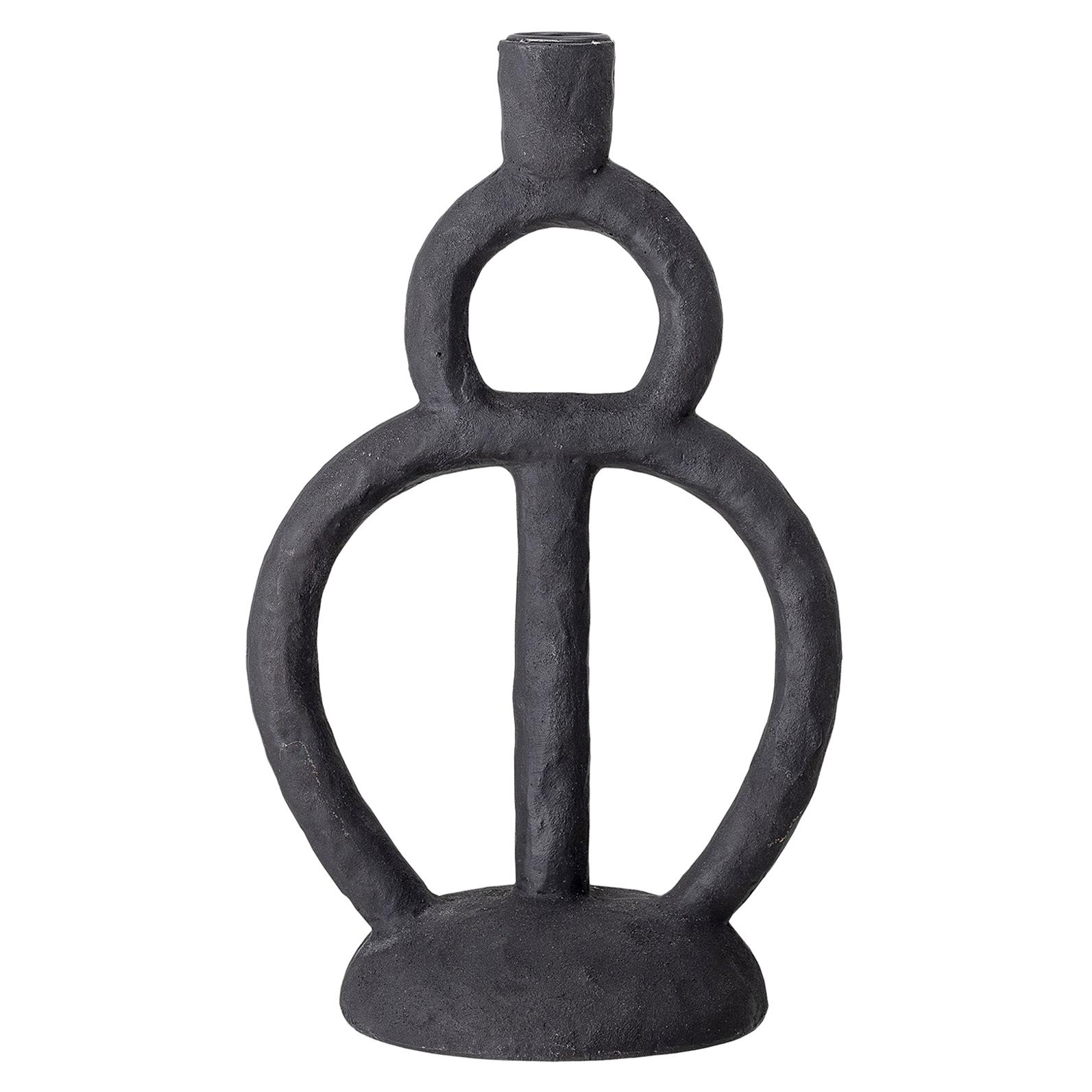 Hand-Sculpted Black Poly Resin Brutalist Style Single Stick Candleholder