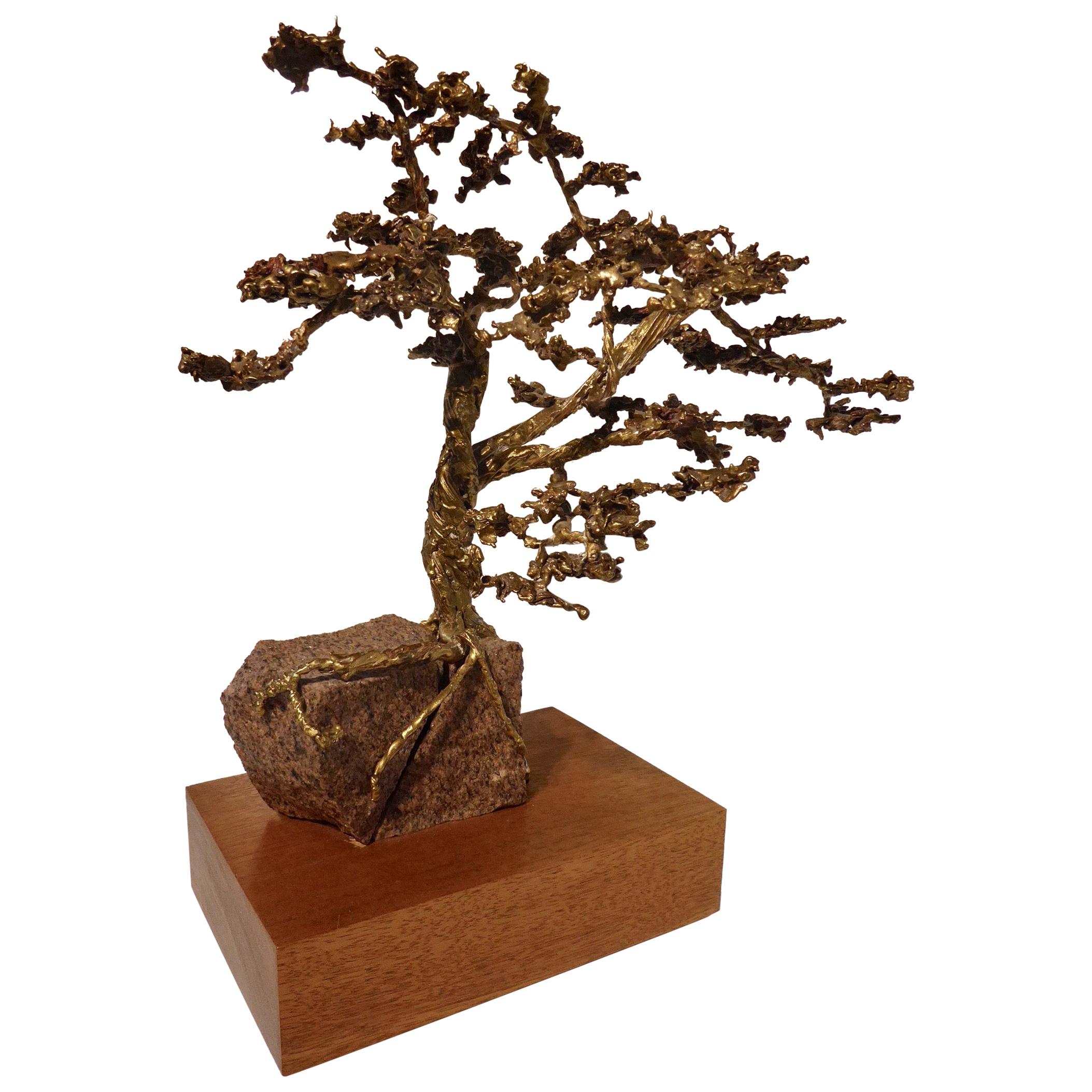 Hand-Sculpted Bronze Bonsai Tree by American Artist Jack S. Chase, circa 1979