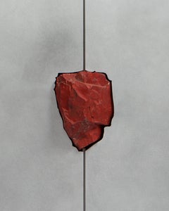 Waxed Aluminium Cabinet with Natural Ruby Red Stone, Signed by Pierre De Valck