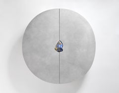 Unique Hand-Sculpted Round Cabinet with Colorful Natural Stone, Pierre De Valck