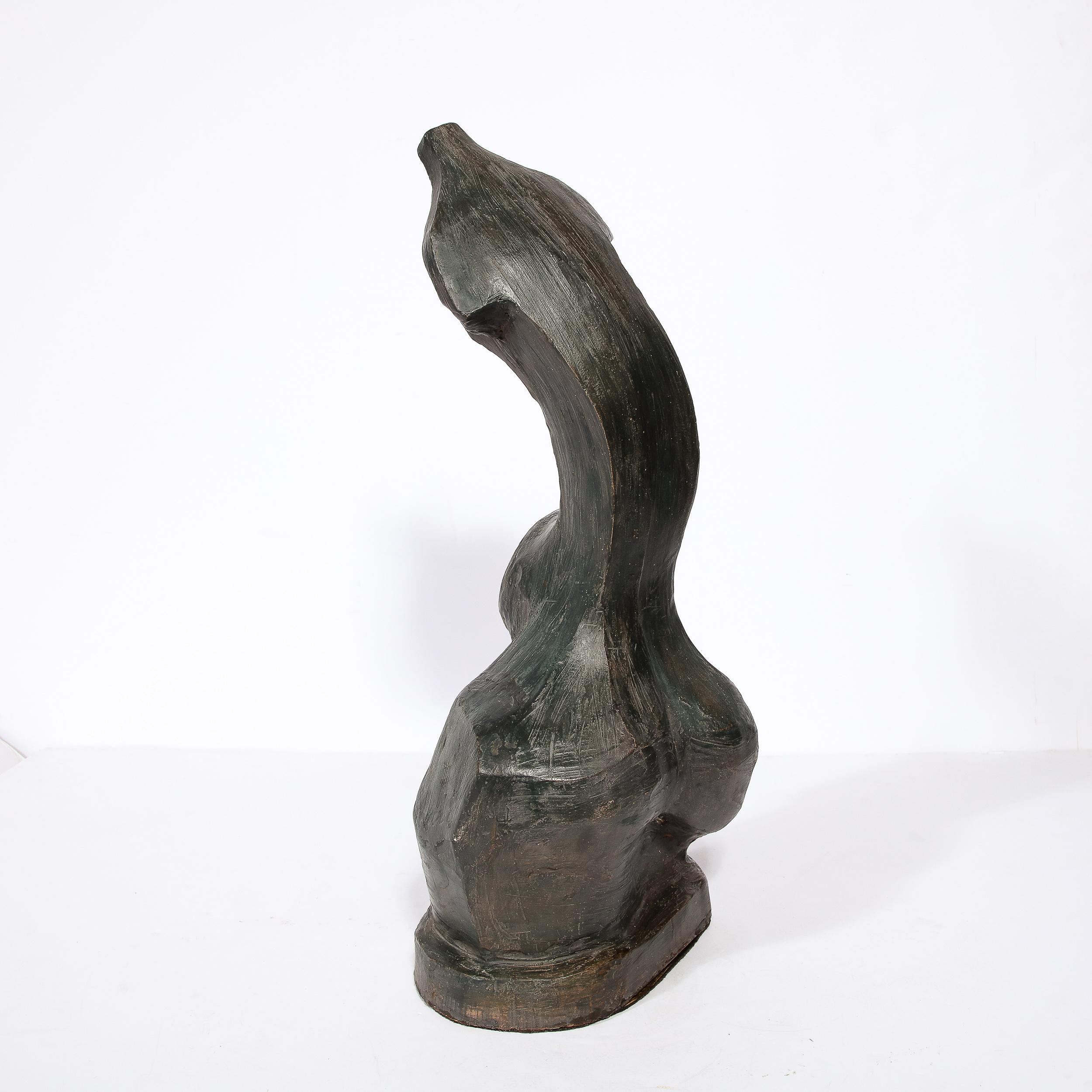 Hand-Sculpted French Cubist Abstract Sculpture in Terracotta Signed 