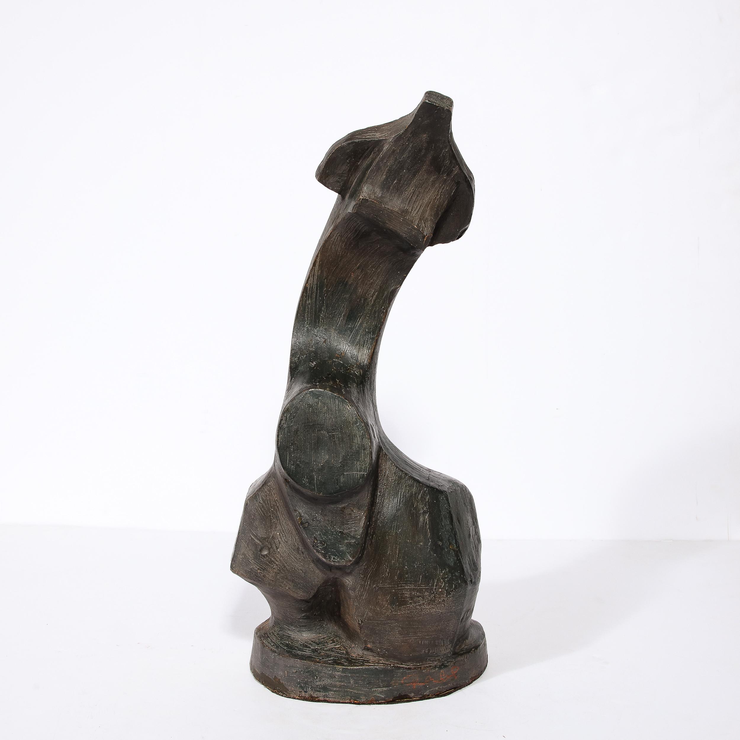 Mid-20th Century Hand-Sculpted French Cubist Abstract Sculpture in Terracotta Signed 