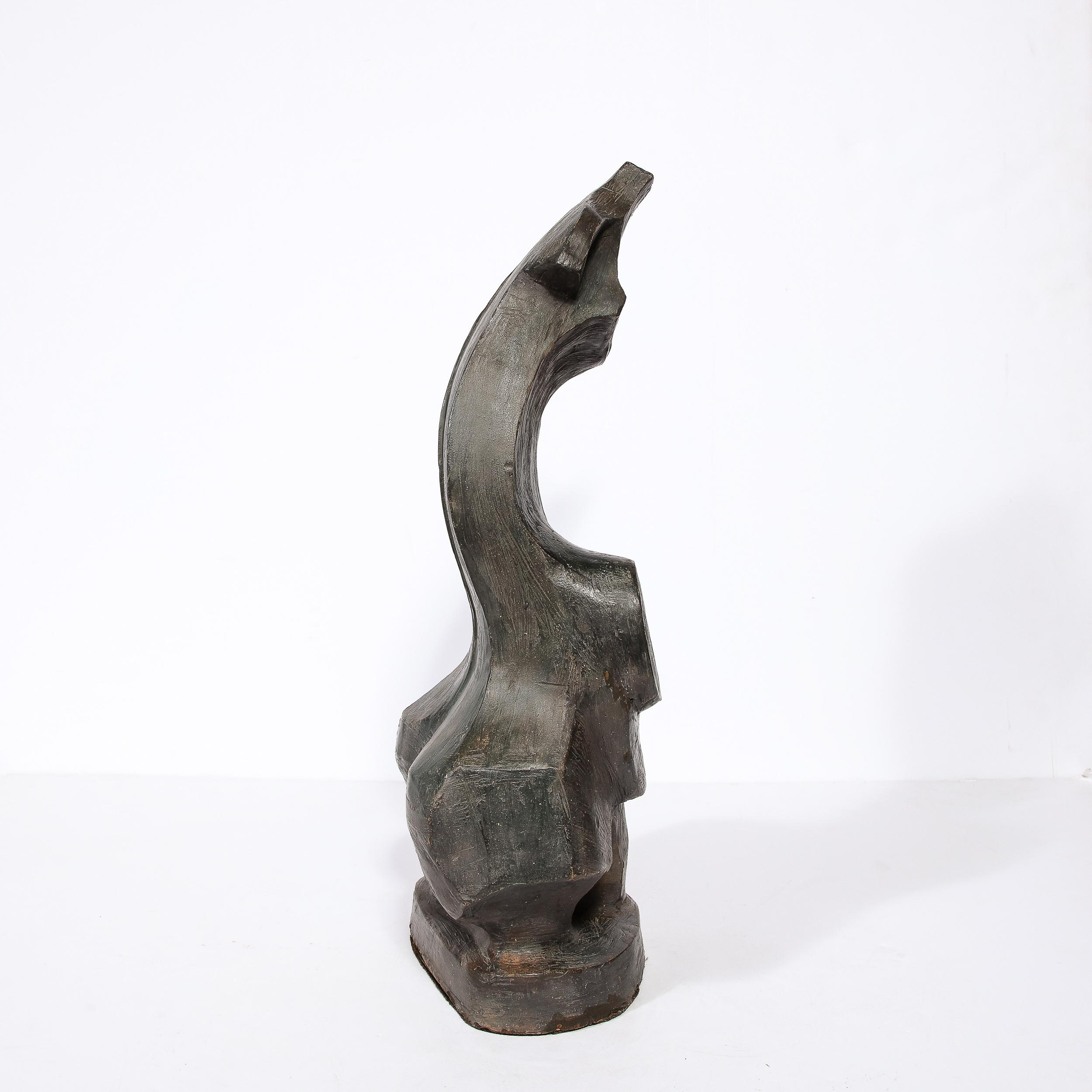 Hand-Sculpted French Cubist Abstract Sculpture in Terracotta Signed 