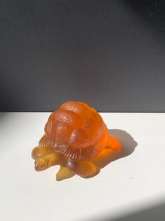 Hand-Sculpted Massive Pate-de-Verre Glass Life-Size Tortoise Sculpture in Amber