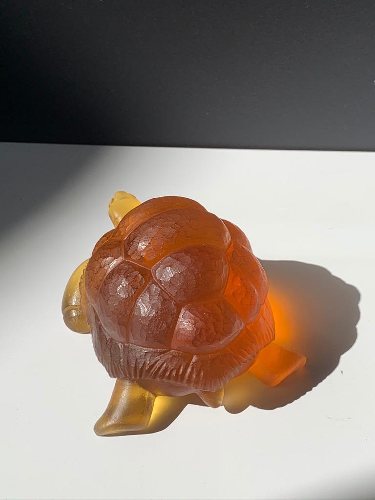 Hand-Sculpted Massive Pate-de-Verre Glass Life-Size Tortoise Sculpture in Amber In New Condition For Sale In Istanbul, TR